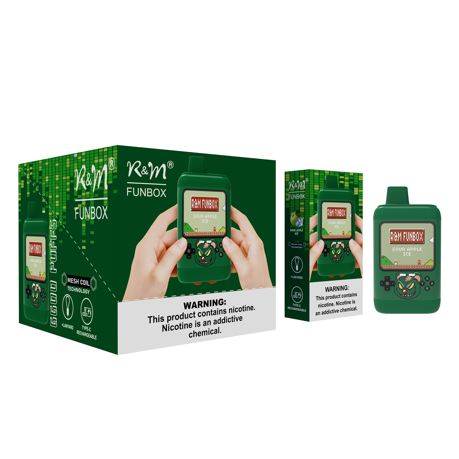 Original Box Shape Mesh Coil Rechargeable 6600 Puffs R&M FUNBOX Disposable Vape Electronic Cigarette
